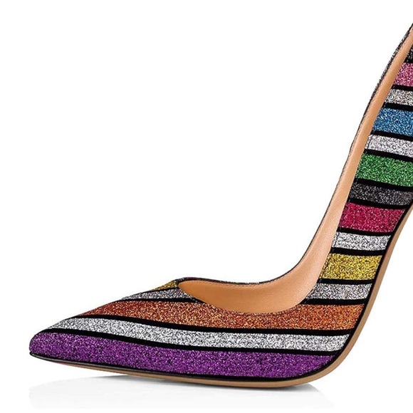 FSJ Multicolor Striped Women's Heels - Picture 3 of 4